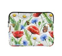 Laptop Padded Sleeve Funky Protector Laptop Cases Universal Mens Office Computer Cover for Computer Pro Sleeve 14 Inch Red Poppy Flowers Bee White Medium