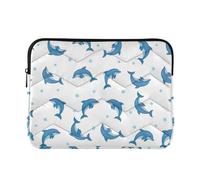 Laptop Padded Sleeves Cute Laptop Cases Pouch Universal Carrying Computer Cover Travel for Computer Air 13 Sleeve Playful Blue Dolphins Stars White Medium