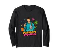 Laptop Passport Freedom Digital Nomad Travel Design Long Sleeve T-Shirt