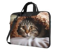 Laptop Shoulder Bag For Men Women,Waterproof Briefcase Messenger Bag Cat Under Blanket Laptop Sleeve Bag W/Strap Handle, Black, 14 inch