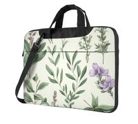 Laptop Shoulder Bag For Men Women,Waterproof Briefcase Messenger Bag Green Flower Herb Sage Leaves And Branches Laptop Sleeve Bag W/Strap Handle, Black, 14 inch