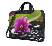 Laptop Shoulder Bag For Men Women,Waterproof Briefcase Messenger Bag Purple Flower With Black Stone Laptop Sleeve Bag W/Strap Handle, Black, 13 inch