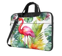Laptop Shoulder Bag For Men Women,Waterproof Briefcase Messenger Bag Tropical Watercolor Pineapple Flamingo Laptop Sleeve Bag W/Strap Handle, Black, 13 inch