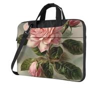 Laptop Shoulder Bag For Men Women,Waterproof Briefcase Messenger Bag Vintage Pink Rose Laptop Sleeve Bag W/Strap Handle, Black, 14 inch