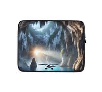Laptop Sleeve 13 Inches | Laptop Sleeve 15 Inches | Aerial Image Laptop Sleeve | Cave and Airplane Design | Neoprene Laptop Sleeve | Interior Lined with Faux Leather, White/Dark Grey Heather, 13″