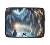 Laptop Sleeve 13 Inches | Laptop Sleeve 15 Inches | Aerial Image Laptop Sleeve | Cave and Airplane Design | Neoprene Laptop Sleeve | Interior Lined with Faux Leather, White/Dark Grey Heather, 15″