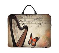 Laptop Sleeve 14 inch Computer Carrying Bag Slim Protective Case Music Background with Harp and Butterfly Laptop Case Briefcase Handbag