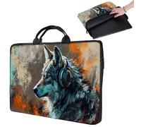 Laptop Sleeve 15 inch,14 inch Laptop Sleeve with Handle,Compatible for 14"-15" MacBook/HP/Lenovo/Dell,Paded Computer Sleeve Laptop Carrying Case Bag for Men Women-Wolf Listen to Music Painting Art