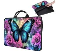 Laptop Sleeve 15 inch,14 inch Laptop Sleeve with Handle,Compatible for 14"-15" MacBook/HP/Surface/Lenovo/Dell,Computer Sleeve Laptop Carrying Case Bag for Women Girl-Blue Butterfly Purple Rose Flower