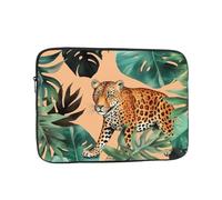 Laptop Sleeve Bag 12 Inch Waterproof Shock Resistant Notebook Carrying Case Leopard and Palm Leaves Pattern Lightweight Computer Skin Bag