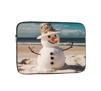 Laptop Sleeve Bag 17 Inch Waterproof Shock Resistant Notebook Carrying Case Snowman with Seashells Sitting On Sandy Beach Lightweight Computer Skin Bag