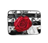 Laptop Sleeve Bag Durable Shockproof Protective Laptop Case Black White Stripes Red Rose Flowers Computer Carrying Cover Briefcase 17 inch