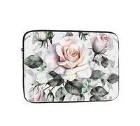 Laptop Sleeve Bag Durable Shockproof Protective Laptop Case White Watercolor Floral Rose Computer Carrying Cover Briefcase 15 inch