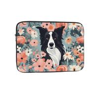 Laptop Sleeve Border Collie Flower Prints Briefcase Bag Girls Durable Laptop Cover, For Travel, Notebook, Computer, 15In