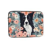 Laptop Sleeve Border Collie Flower Prints Briefcase Bag Water Resistant Shockproof Tablet Carrying Case Cover, For Travel, Office, Computer, 15In