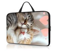 Laptop Sleeve Case 12 Inch, with Handle Computer Shockproof Protective Soft Cover Case,Pink Love Hearts Cat