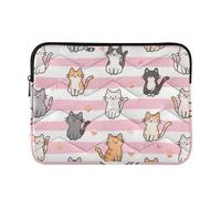 Laptop Sleeve Case 13-14 Inch Classical Computer Cases for Laptop Pink White Stripes Cartoon Cat Case with Zipper for Work Journey forro para laptop