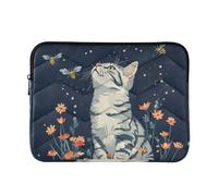 Laptop Sleeve Case 13-14 Inch Concise Computer Bag Cartoon Cute White Cat Flowers Butterfly Computer Carrying Bag for Men Women funda para laptop