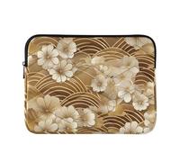 Laptop Sleeve Case 13-14 Inch Concise Computer Bag with Zipper Golden Japanese Vintage Flowers for Work Travel fundas para