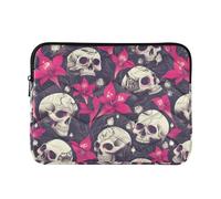 Laptop Sleeve Case 13-14 Inch Concise Laptop Case Bag Human Skulls Hot Pink Lily Flowers Dark Style Case Bag with Zipper for Travel Business
