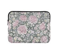 Laptop Sleeve Case 13-14 Inch Concise Laptop Cases Vintage Chinese Floral Peony Grey Peach Computer Bag with Zipper for Work Journey fundas para laptop