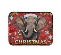 Laptop Sleeve Case 13-14 Inch Concise Sleeve for Laptops Merry Christmas Elephants Red Plaid Computer Bag with Zipper for Work Journey