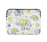 Laptop Sleeve Case 13-14 Inch Cool Sleeve for Laptop Blue and Yellow Cartoon Elephants Carrying Bag with Zipper for Work Journey
