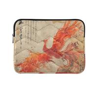 Laptop Sleeve Case 13-14 Inch Cute Laptop Storage Bag Phoenix Bird Chinese Ink Painting Red Gold Case Bag with Zipper for Work Journey