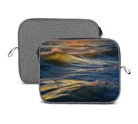 Laptop Sleeve Case, 13 14 Inch Dawn Ocean Waves Printed Water Resistant Computer Carrying Bag