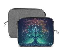 Laptop Sleeve Case, 13 14 Inch Digital Futuristic Tree of Life Icon with Space Printed Water Resistant Computer Carrying Bag
