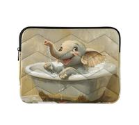 Laptop Sleeve Case 13-14 Inch Polyester Computer Cases for Laptop Cartoon Cute White Bathing Elephant Computer Carrying Bag for Work Travel forro para