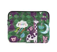 Laptop Sleeve Case 13-14 Inch Polyester Tablet Briefcase Carrying Bag Funny Giraffe Monkey Checkered Green for Work Journey Latitude case