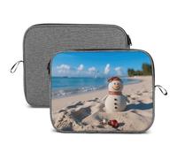 Laptop Sleeve Case, 13 14 Inch Sand Snowman on Beach Printed Water Resistant Computer Carrying Bag
