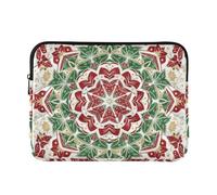 Laptop Sleeve Case 13-14 Inch Soft Laptop Sleeve Bag Boho Merry Christmas Mandala Green Red Computer Case with Zipper for Work Journey