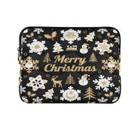 Laptop Sleeve Case 13-14 Inch Soft Lining Computer Case with Zipper Merry Christmas Snowflake Gold Black for Work Journey forro para M