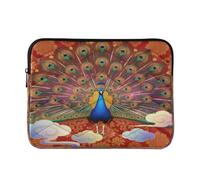 Laptop Sleeve Case 13-14 Inch Soft Lining Laptop Bag with Zipper Luxury Gold Foil Peacock Red Background Chinese Computer Briefcase with Zipper for Work Journey