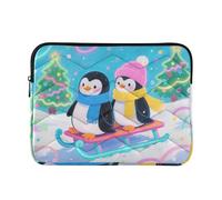 Laptop Sleeve Case 13-14 Inch Soft Lining Laptop Bag with Zipper Winter Animal Penguin Skiing for Men Women fundas para