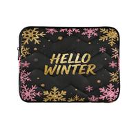 Laptop Sleeve Case 13-14 Inch Stylish Case with Zipper Hello Winter Gold Pink Black Snowflake for Work Journey forro para M