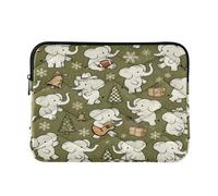 Laptop Sleeve Case 13-14 Inch Thin Tablet Briefcase Carrying Bag Retro White Elephants Olive Green and Blue for Work Journey funda para M