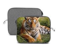 Laptop Sleeve Case, 13 14 Inch Tiger Laying on The Grass Printed Water Resistant Computer Carrying Bag