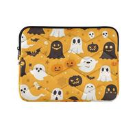 Laptop Sleeve Case 13-14 Inch Water Resistant Computer Case Cartoon Ghosts Pumpkin Skeletons Bats Orange Web Computer Sleeve with Zipper for Work Journey forro para laptop