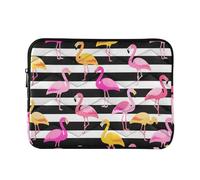 Laptop Sleeve Case 13-14 Inch Water Resistant Laptop Storage Bag Black and White Striped Flamingo Case with Zipper for Men Women forro para