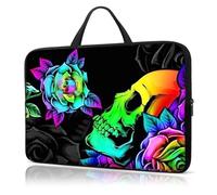 Laptop Sleeve Case 13-14 Inch, with Handle Computer Shockproof Protective Soft Cover Case,Colorful Skull Rose Flower