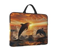 Laptop Sleeve Case 14 inch Shockproof Laptop Bag Dolphins jumping out of the water at sunset Briefcase Computer Bag with Handle