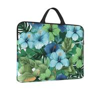 Laptop Sleeve Case 14 inch Shockproof Laptop Bag Green and blue hibiscus flowers Briefcase Computer Bag with Handle