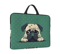 Laptop Sleeve Case 14 inch Shockproof Laptop Bag Pug Green Polka Dot Briefcase Computer Bag with Handle