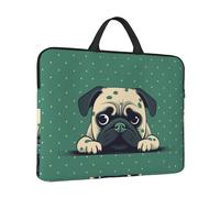 Laptop Sleeve Case 14 inch Shockproof Laptop Bag Pug Green Polka Dot Briefcase Computer Bag with Handle