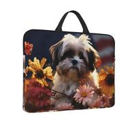Laptop Sleeve Case 14 inch Shockproof Laptop Bag Shih Tzu dog and flowers Briefcase Computer Bag with Handle