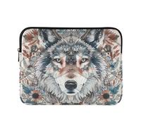 Laptop Sleeve Case 15-16 Inch Concise Sleeve for Laptops Bohemian Grey Wolf Flowers Case with Zipper for Travel Business bolsa para