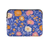 Laptop Sleeve Case 15-16 Inch Soft Laptop Cases Bright Blue Background Orange Pink Flowers Tablet Briefcase Carrying Bag for Work Travel